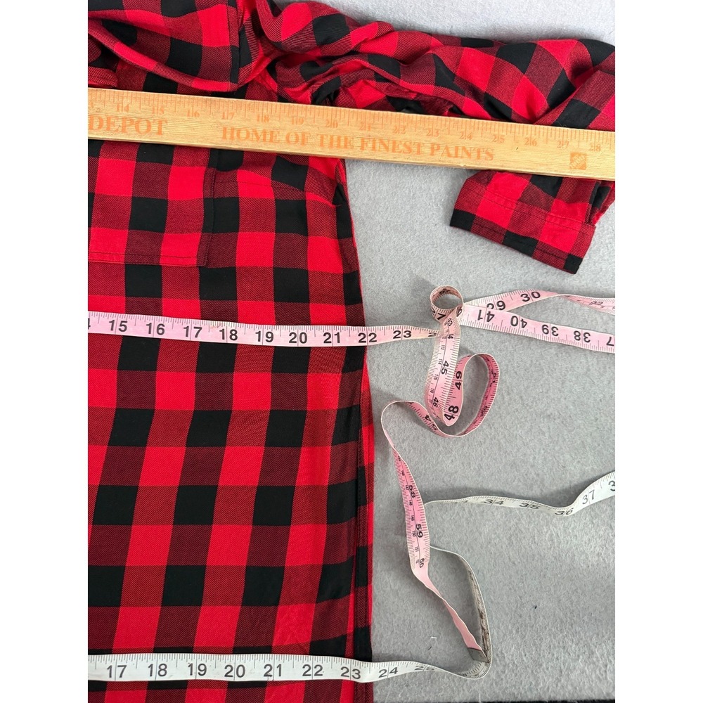 Old Navy Shirt Dress Womens‎ M Red Black Buffalo Check Dark Academia Cottagecore - Picture 10 of 13